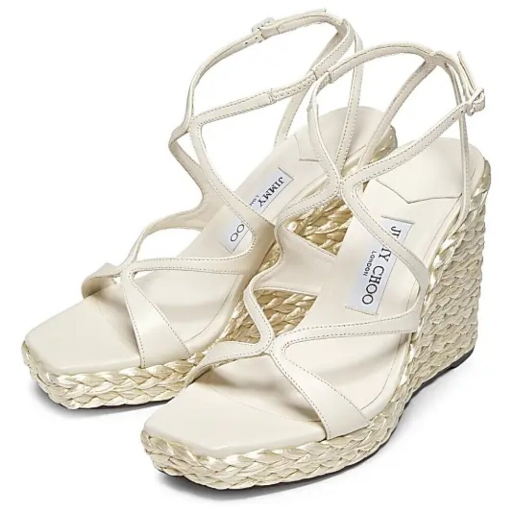 NIB$875 Jimmy Choo Ayla 110MM Leather Curved Straps Platform Wedge Sandal 36.5 6